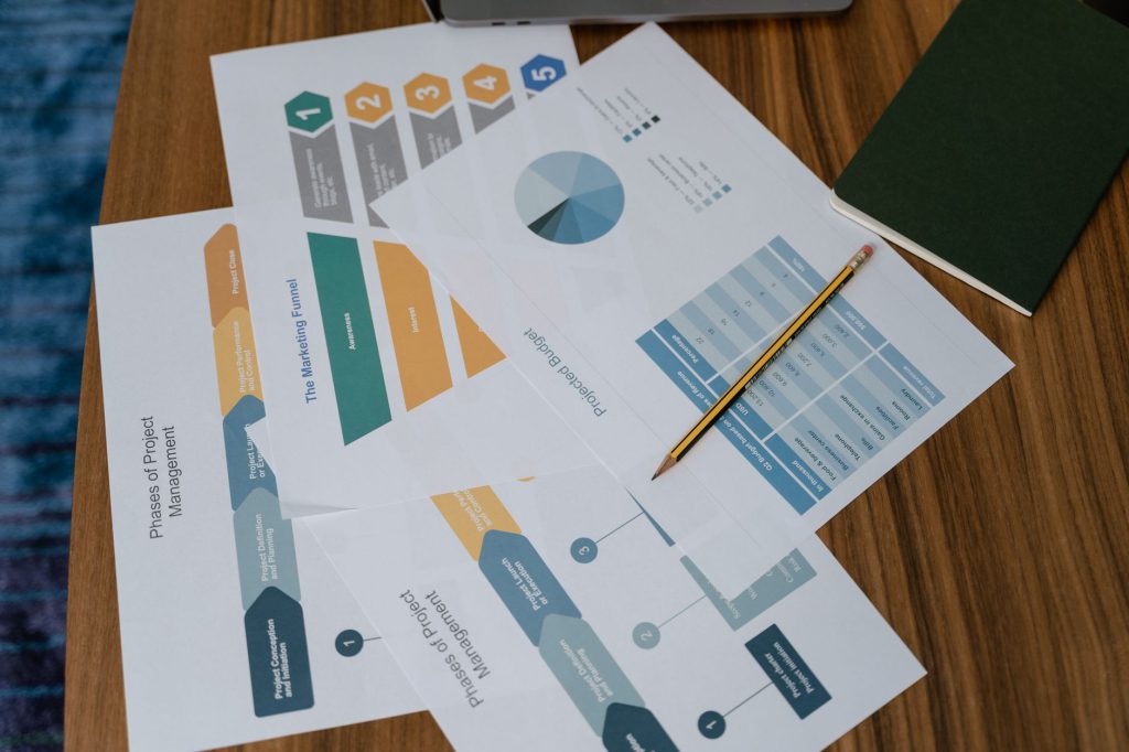 Marketing analytics charts and revenue data on a screen